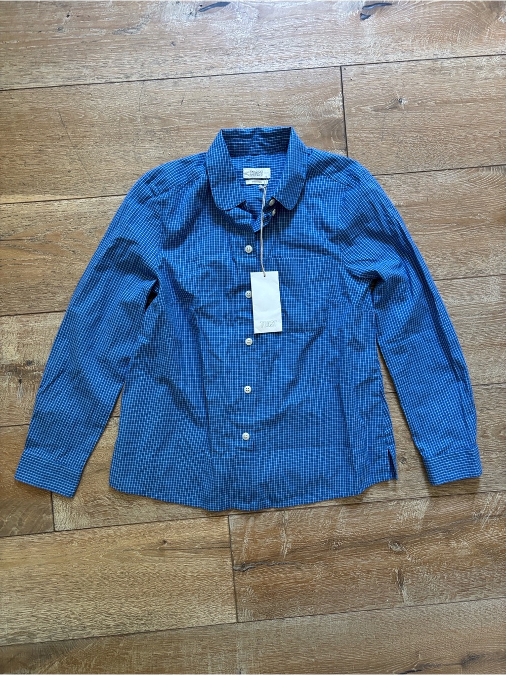 NWT Toast Blue Check Button-Down Shirt - Classic Collared Style